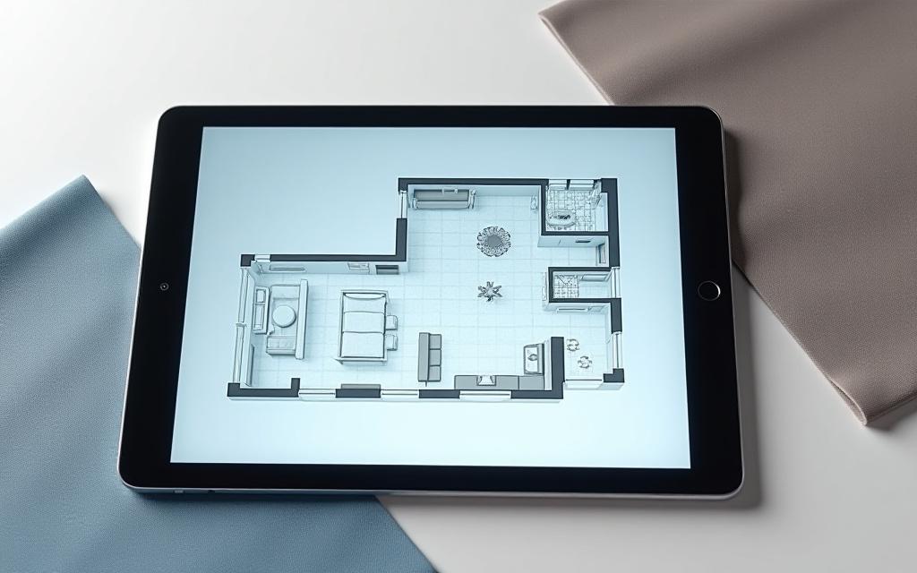 Hotel room floor plan digital render